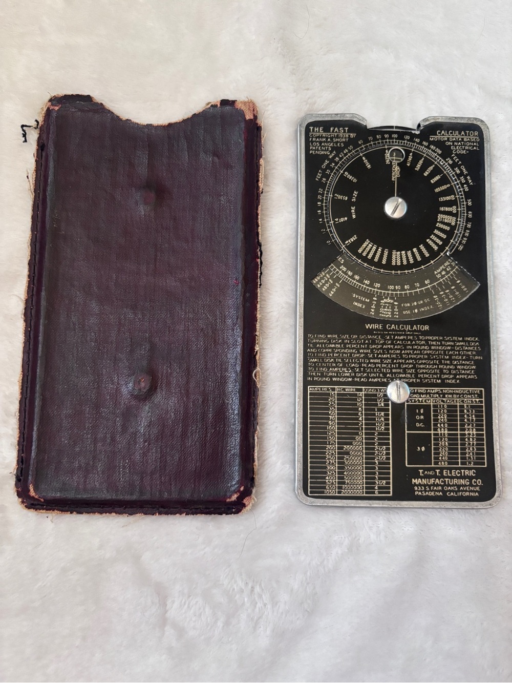 Vintage Wire Calculator Slide Rule with Dark Brown Leather Case